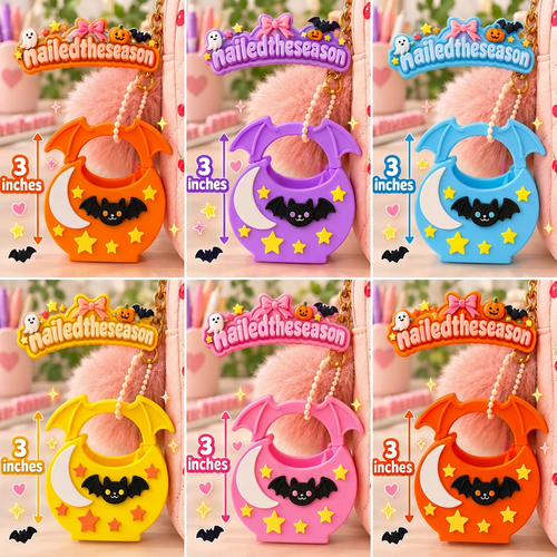 Bat Bag Keychain 3.5" 3D Printed Halloween Charm with Detachable Moon Stars Bat & Wing Handle for Keys Backpacks Purses