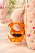 Bat Bag Keychain 3.5" 3D Printed Halloween Charm with Detachable Moon Stars Bat & Wing Handle for Keys Backpacks Purses
